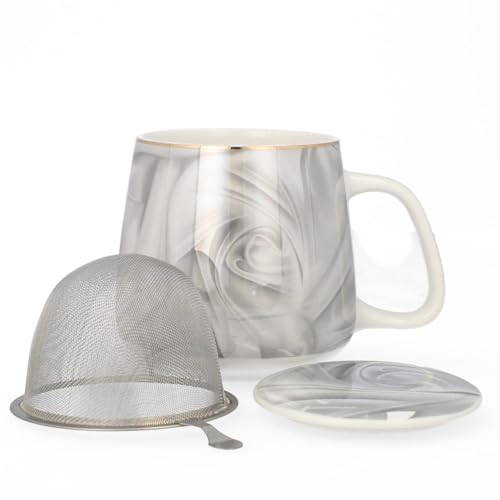 LIVELLO Porzellan Teetasse mit Metall-Teesieb 500 ml Eleganter...