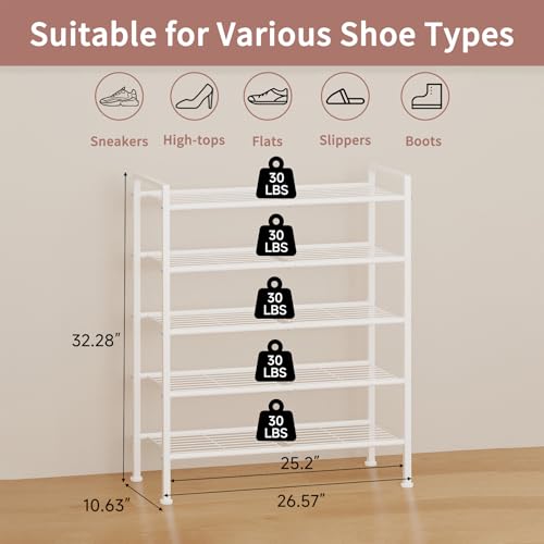 Image of 5 Tier Shoe Rack,Metal Shoe Storage Organizer Shelf for Closet,Entryway, Garage,Narrow Space(White, 5 Tier)