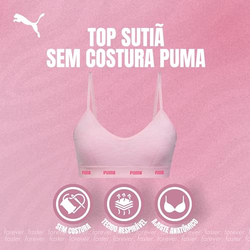 PUMA Top Sutiã Sem Costura com Bojo Anatômico Feminino Adulto, Rosa, GG