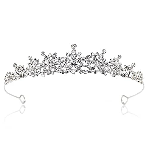 Silver Crystal Bridal Crown Tiara, Queen Crown, Flower Rhine