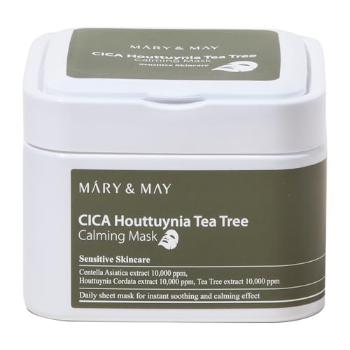 Mary&May Maschera Lenitiva alla CICA, Houttuynia e Tea Tree - Maschera in tessuto daily pull-out per un effetto lenitivo e idratante immediato - Skincare coreana, 30 fogli
