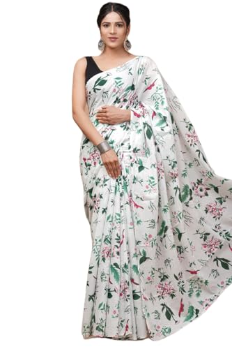 Image of Hand Block Printed Cotton Mulmul Saree | Soft Lightweight Summer Saree | Pure Cotton Traditional Indian Saree for Women