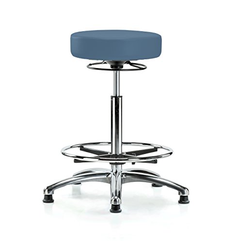 Image of Perch Chrome 360 Degree Height Adjustable Stationary Stool with Foot Ring | High Bench Height 24-34 inch | Newport Fabric