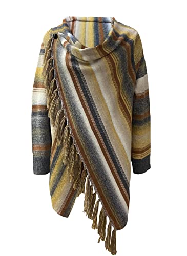 Image of Women's Open Front Knited Tassels Slash Loose Cardigan Crew Neck Speckled Fringe Sweater Outwear