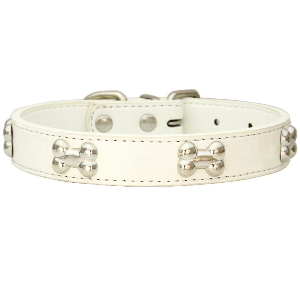 AYGCI Leather Dog Collar for Small Medium Large Dog Adjustable Soft Breathable Leather Metal Bone Studded Padded Puppy Collar Waterproof Dog Pet Collar S