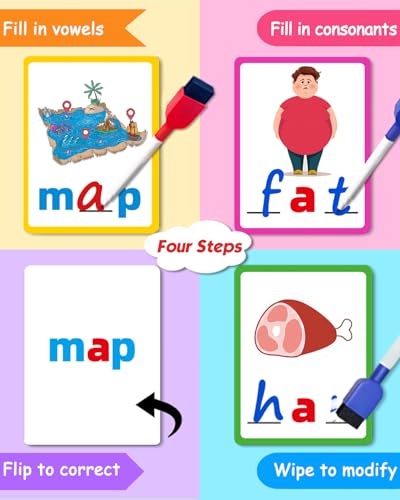 Cowcowcow Sight Words Flash Cards Kindergarten, 100 CVC Word Writing Spelling Reading Games, Preschool Kindergarten Learning Activities, Homeschool Supplies, Montessori Educational Toy Gift for Kid 3+