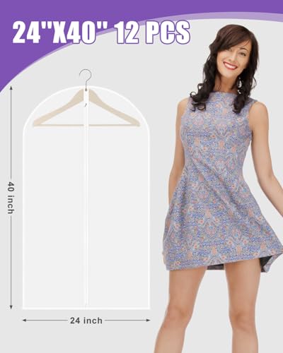 Clear Garment Bags for Hanging Clothes 12 Packs Suit Bags for Closet Storage Hanging Clothes Plastic Garment Bags Dress Bag for Suits, Coats 24\'\' x 40\'\'