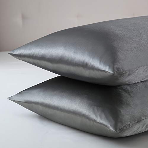 Exq Home Silky Satin Pillowcase For Hair And Skin,Soft Cooling Pillow Cases Queen Size Set Of 2 Satin Pillow Case With Envelope Closure Grey (20X30 Inches) #TOP2