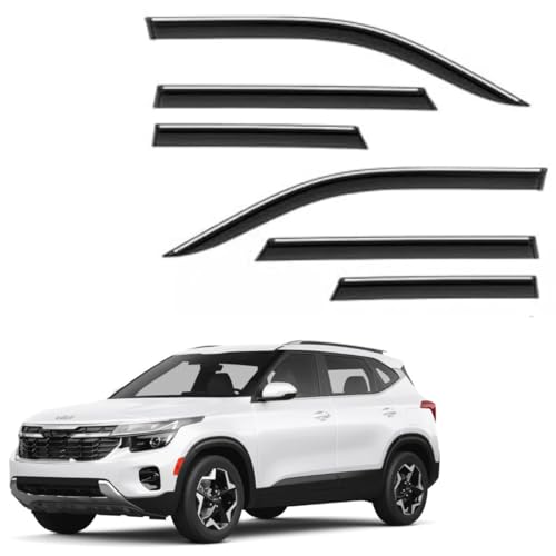 Image of CAR SAAZ Side Door Visors for Seltos (2026 - Present) (Set of 6Pcs)|Chrome Lined Rain Guards, Polycarbonate, Smoke Finish