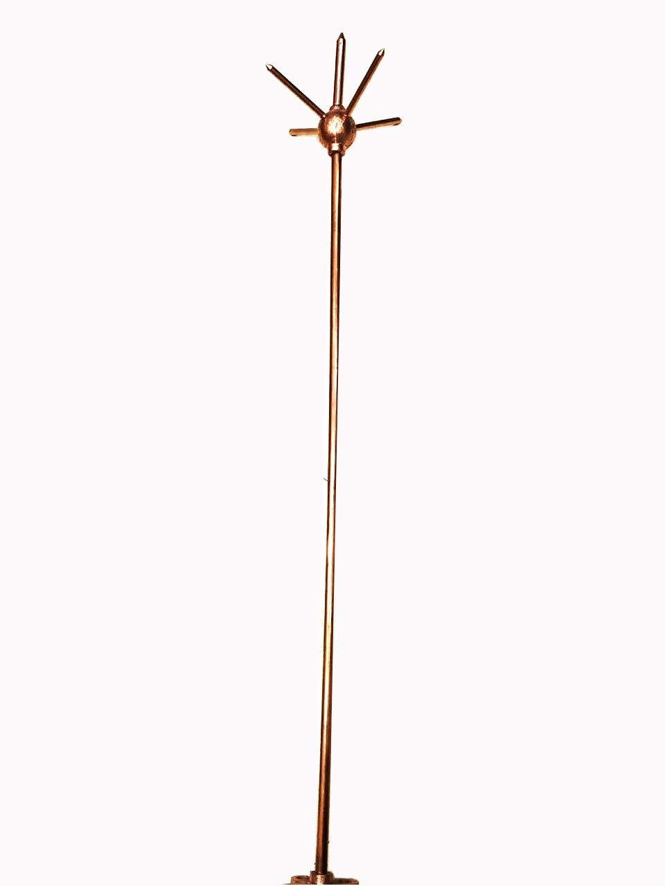 Elapp Brass Copper Lightning Arrester 5/8' diameter and 1 m in length with 5 spikes and base plate 9x9 cm for Home and Building Protection Radius Coverage 3 m