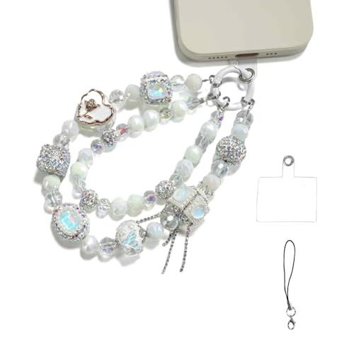 Phone Charm with Crystal Beads, Hands-free Wrist Strap for Most Phone Case, Anti-lost Keychain, Cute Bag Charms W- Rose Heart I
