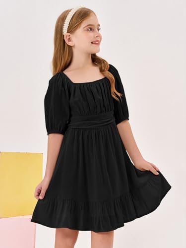 Girls Summer Dresses Square Neck Lantern Sleeve Tie Backless Ruffle A-Line Party Mini Dress4