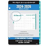 2024-2026 Monthly Planner Refill - Planner Inserts with 7-Hole Punched, 5-1/2' x 8-1/2', Runs from July 2024 to June 2026, Two Pages Per Month, Monthly Calendar with Monthly Tabs