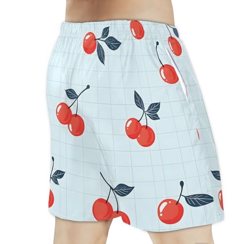 Men's Swim Trunks Size S Cherry Leaf with Mesh Lining Soft Breathable Quick Dry Beach Shorts Blue Checkered3