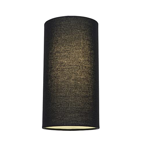 Contemporary and Stylish Jet Black Linen Fabric Tall Cylindrical Lamp Shade for Pendant or Table Lamp Base - 25cm Height - 40w Maximum - Suitable for The Home or Commercial Usage by Happy Homewares