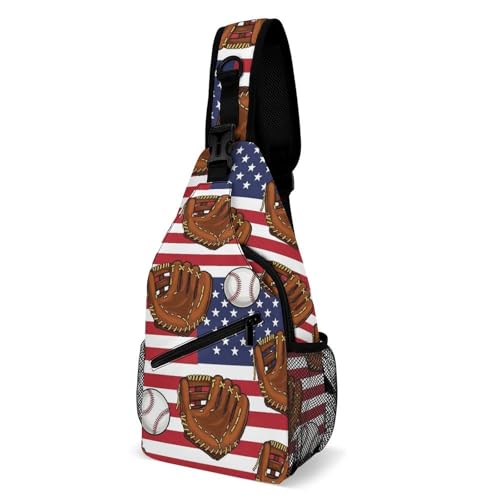 Fashion Traveling Running Casual Chest Bag, Dress Decor Sling Backpack, Shoulder Bag Casual Day Pack American Flag Baseball Art