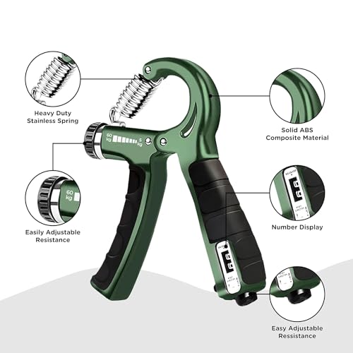 Image of Adjustable Hand Grip Strengthener, Hand Gripper With Counter for Men & Women for Gym Workout Hand Exercise Equipment to Use in Home for Forearm Exercise 5-60kg (Green)