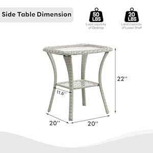 Small Outdoor Side Table Tempered Glass Wicker Table - Waterproof Patio Coffee Table Rattan End Table with Storage, Light Gray 20x20x22 inch Small Outdoor Side Table Tempered Glass Wicker Table Waterproof Patio Coffee Table Rattan End Table with Storage Light Gray 20x20x22 inch