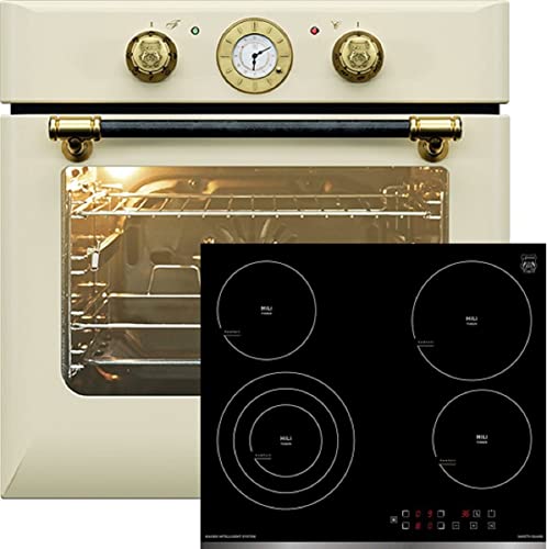 Kaiser Herdset Autark Einbaubackofen EH 6432 ElfBE Eco+KCT 6703 F/3, Retro Einbau Backofen Elektro, Drehspieß, 10 Funktionen+Kaiser KCT 6703, 60 cm, Hi-light Herd, Kochfeld ohne Rahmen
