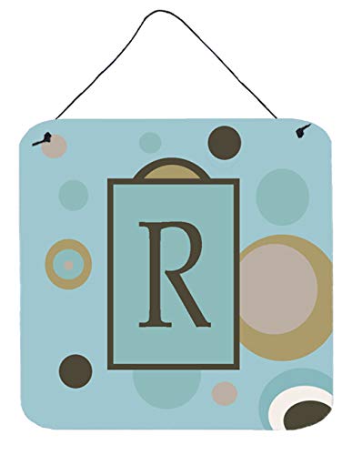 Caroline's Treasures CJ1013-RDS66 Letter R Initial Monogram - Blue Dots Wall or Door Hanging Prints Aluminum Metal Sign Kitchen Wall Bar Bathroom Plaque Home Decor, 6x6, Multicolor