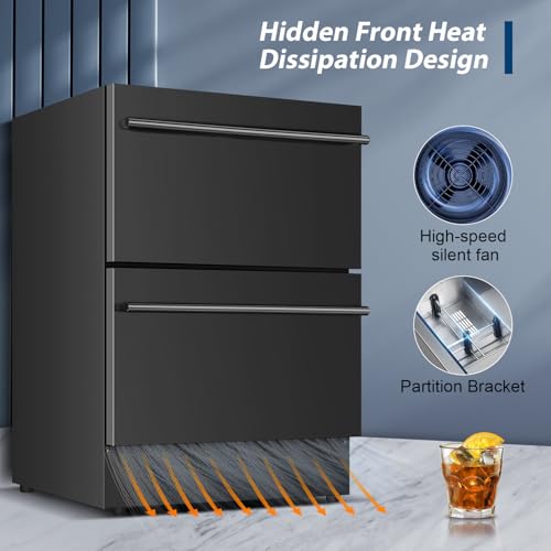 Image of Tylza Under Counter Drawer Fridge 24 Inch, Built-in /Freestanding Beverage Refrigerator for Home and Commercial Use, Stainless Steel Material, Fast Cooling, Low Noise, Black