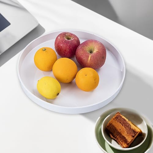 GIDWRIY Deko Tablett Rund 30 cm,Dekoteller,Deko Platte,Tablett für Kerzen,Serviertablett,Dekorative Tabletts,Speiseteller,Teelicht Tabletts,Servierplatte,KerzentellerKerzentablett für Tisch-Weiß