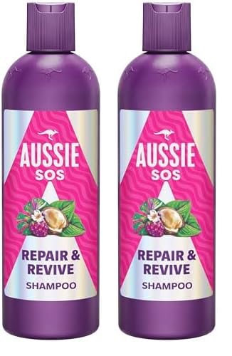 Aussie SOS Repair & Revive Champú 300ml. Tu Pelo Seco, Estresado Y Dañado Será Más Suave, Liso E Hidratado. Previene Futuros Daños. Vegano (Paquete de 2)