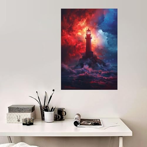Décoration d’impression de peinture de phare moderne et tableau encadré 70x100