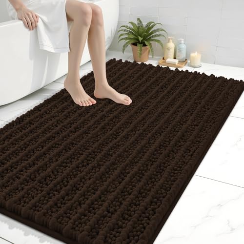 Image of Arotive Luxury Large Bathroom Rugs 40x32, Extra Soft Thick Absorbent Shaggy Chenille Bath Rugs, Machine Wash Dry, Bath Mats for Bathroom Floor, Tub and Shower, Home Decor Accessories, Brown