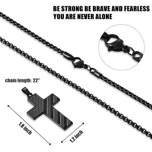 Fiusem 16-24 Inch Cross Necklace for Men, Inspirational Bible Verse American Flag Cross Chain, Stainless Steel Cross Pendant Necklace Jewelry Gift4