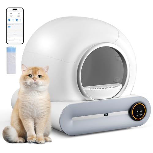 The Fellie Self Cleaning Cat Litter Tray, App Control&Easy Clean, Automatic Robot Tray with Odor Control, Extra Large Litter Box for Multi-Cats, Safety Sensors, with 1 Roll Garbage Bags