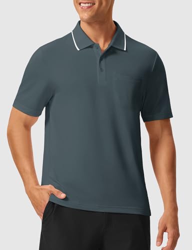 Image of Rdruko Men's Polo Shirts Short Sleeve Quick Dry Outdoor Golf Sports Shirts with Pocket