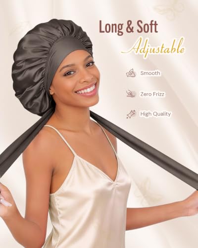 Image of BONNET QUEEN Silk Bonnet for Sleeping Satin Bonnet Hair Bonnet Silk Hair Wrap Head Wraps Tie Bonnet Night Sleep Hat for Natural Hair