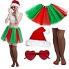 Women Christmas Red and Green Tutu Skirt with Sock Set, Adult Christmas Tutu Custome Party Accessories (Red Green, Large)