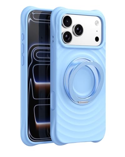 Coque iPhone 17 Pro Max magnétique silicone liquide anneau bleu support