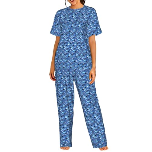 Pyjama court baleine femme en coton doux avec t-shirt manches courtes et short de nuit confortable