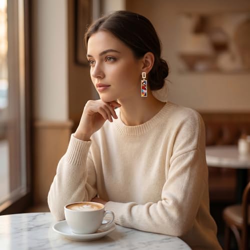 2Pcs Vintage Clip on Dangle Earrings Set, Colorful Resin & Coffee Tortoiseshell Non Pierced Earrings for Women Geometric Drop Jewelry for Daily Outfit by Shanmeidㅤ - Used condition - Image 5