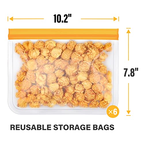 Reusable Food Storage Bags, 6 Pack Bpa Free Reusable Freezer Bags Reusable Gallon Bags Sandwich Bags Snack Bags, Extra Thick Leakproof Silicone Lunch Food Bags For Meat Fruits And Vegetables #TOP5