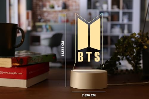 Image of AICA 3D Illusion Korean Heart Bangtan Sonyeondan LED Lamp � Korean Heart Gift for Girls Women Lamp - Warm Yellow LED Light