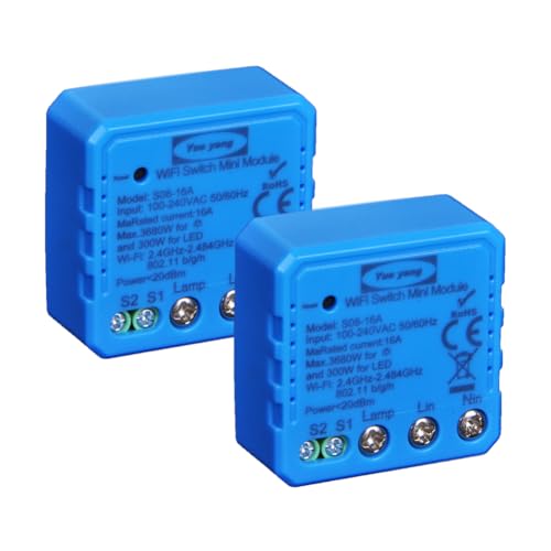 Interruttore MINI r2 Fai-da-te Smart Switch Piccolo corpo Telecomando WiFi Supporto esterno Funziona con Google Home e Alexa (2pcs)