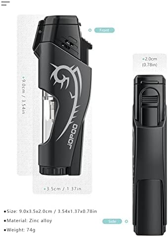 JOPOO Double Jet Flame Lighter, Refillable Butane Gas Windproof Torch Lighter for Smoking (Sold without Gas)