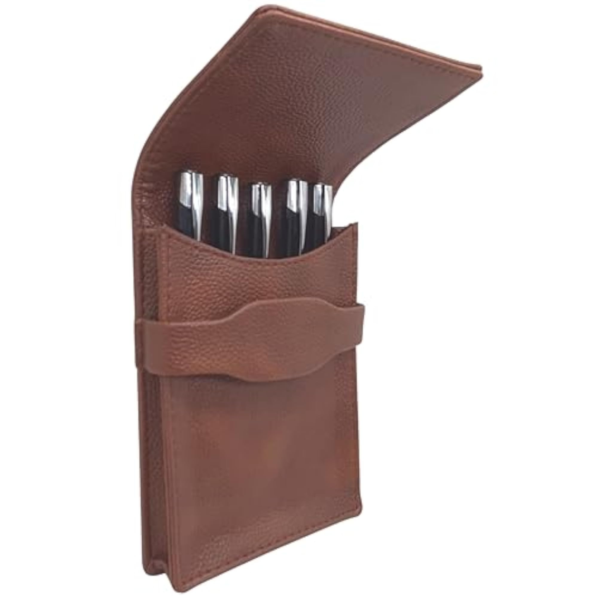 Faux Leather 5 Slots Pen Case, Pencil Pouch Holder