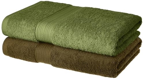 Image of Amazon Brand - Solimo 100% Cotton 2 Piece Bath Towel Set, 500 GSM (Sepia Brown and Olive Green)