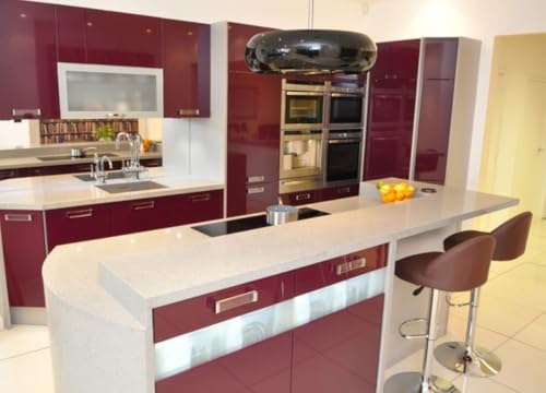 Image of HOME13 Self Adheisve Wallpaper Maroon Glossy Waterprof Decorative PVC Wallpaper for Cabinet Kitchen Countertop (12x96 inch, Maroon Glossy)