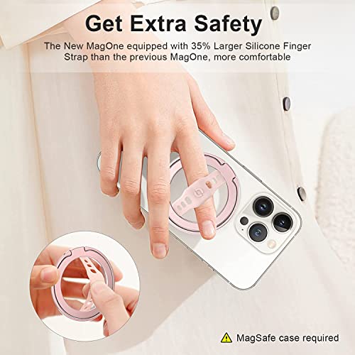 Ewa The New Magone (Upgrade) Compatible With Magsafe Phone Grip Stand With Silicone Finger Strap, Removable Magnetic Ring Holder Kickstand Loop, Only For Iphone 14, 13, 12 Pro/Max/Plus (Pink Gold) #TOP1