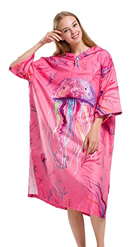 Icegrey Adultos Changing Robe Toalla Poncho con Capucha para Hacer Surf, Nadar Traje de Cambio, Talla única Medusa Rosa