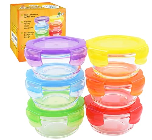 ARSUK Recipientes de cristal para alimentos bebe, contenedores de conservación bebe, Apto para Lavavajillas, Congelador y Apto para Microondas, Libre de BPA, Reutilizables (6pcs x 200ml Redondo)