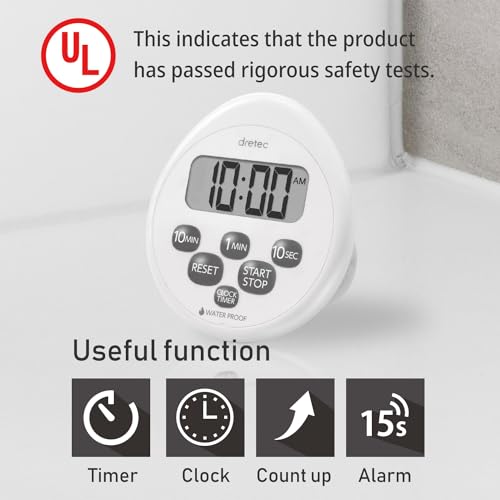 Dretec T-565ACRDI Digital Timer Water Proof Shower Timer Shower Clock Bathroom Kitchen Timer Magnetic Backing Silver Black Officially Tested In Japan  thumb #3