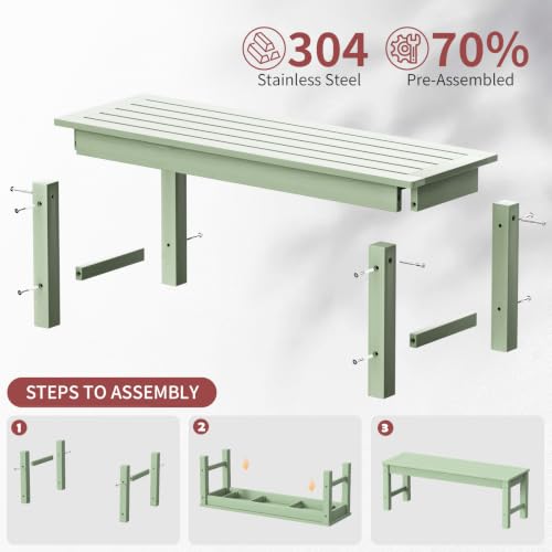 Image of Psilvam 47 inch Backless HDPE Outdoor Bench for 2-Person, Green, 2pcs