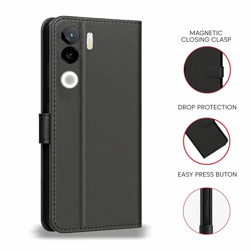 Image of AIBEX Shock Proof Flip Compatible for iQOO Z9s 5G / Vivo V40E 5G Flip Cover Leather Finish | Inside TPU with Card Pockets | Wallet Stand | Complete Protection Flip Case - Black
